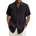 thumbnail image 2 of Men'S Short-Sleeved Shirt Casual Cotton And Linen Tops Spring And Summer Loose Single-Breasted Solid Color Multi-Color Lapel Button Shirts for Men, 2 of 4