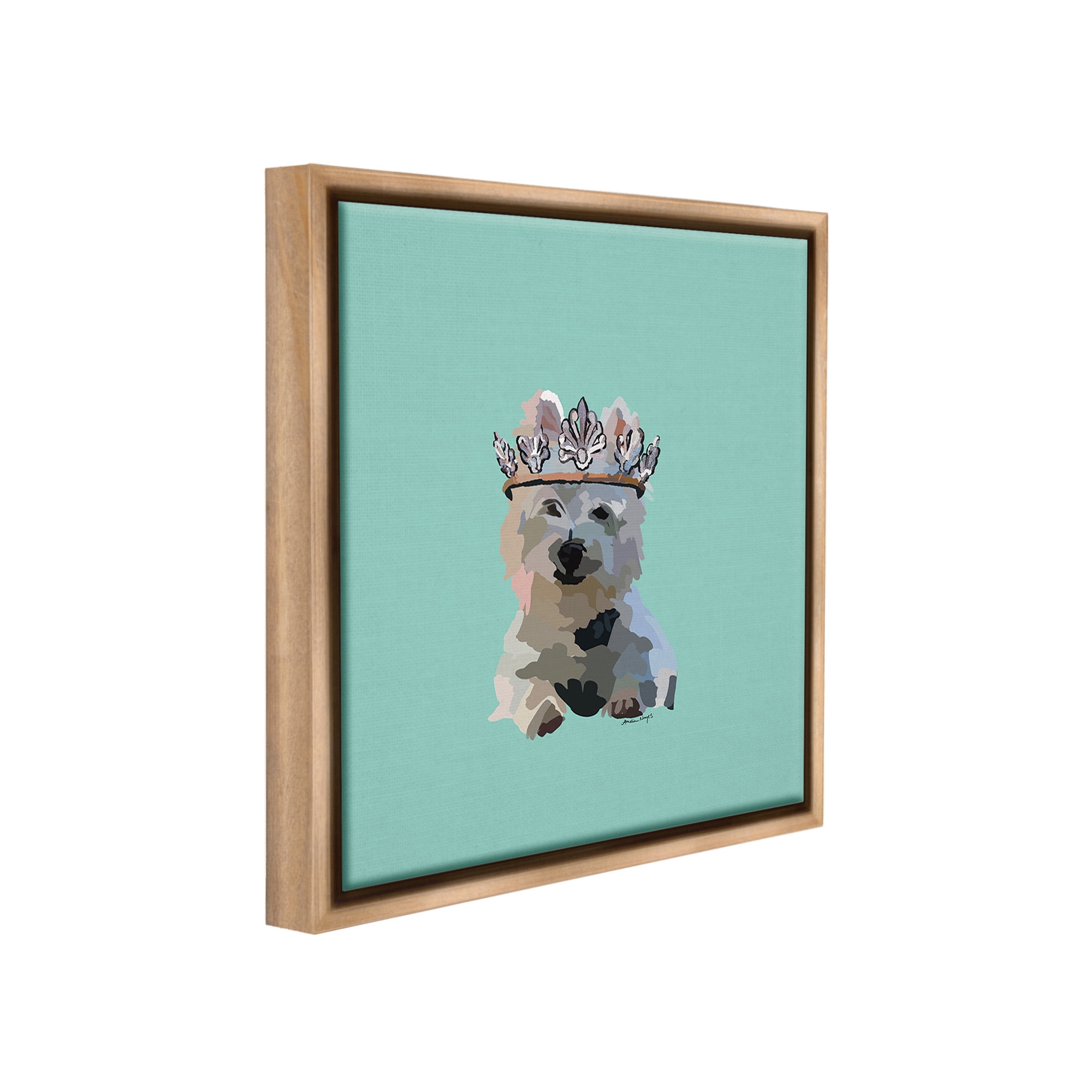 Stupell Industries Westie Terrier with Crown Animals & Insects Painting Brown Floater Framed Canvas Art Print Wall Art, 18 x 18