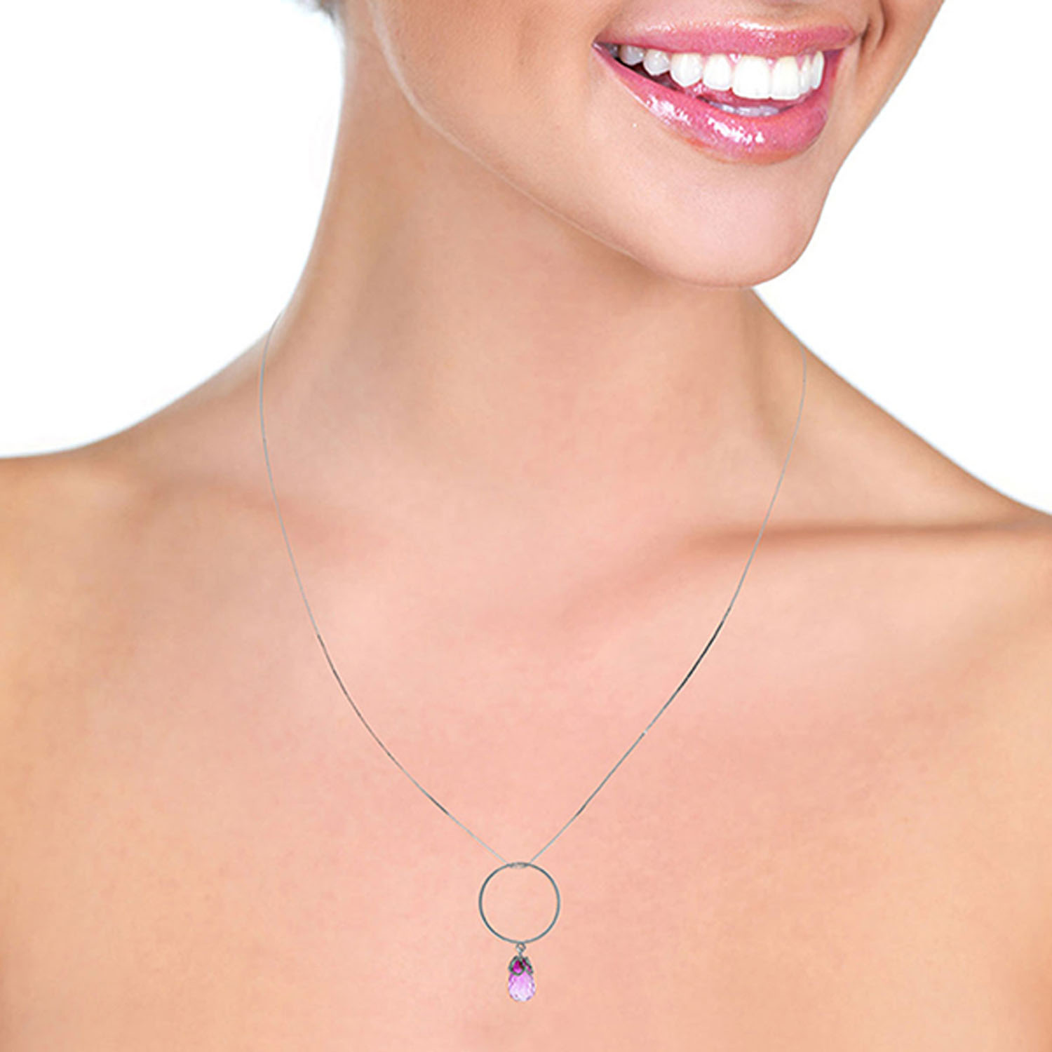 Galaxy Gold 3 Carat 14k 16" Solid White Gold Necklace with Natural Pink Topaz Charm Circle Pendant - image 2 of 2