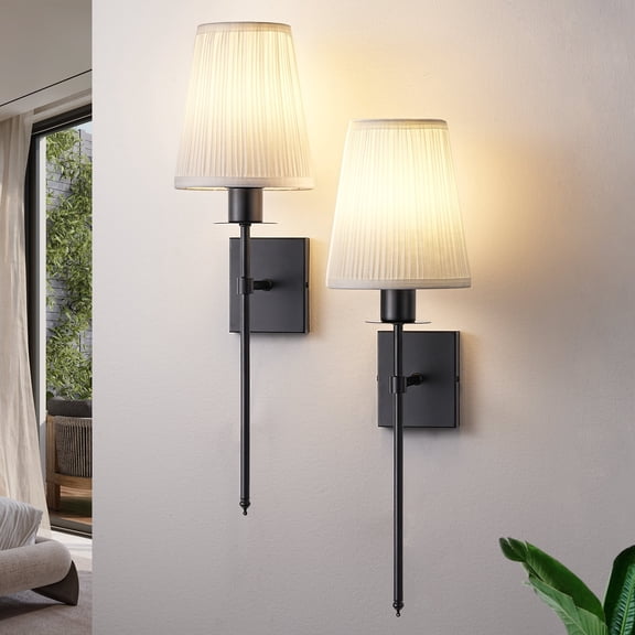 EDISHINE Set of 2 Dimmable Indoor Wall Sconces  With Remote Control, Modern Wall Lights for Bedroom Living Room, Bulbs Included