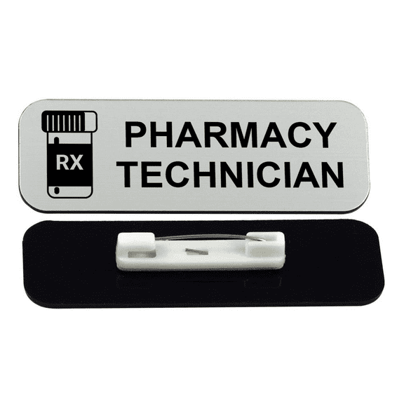 Pharmacy Technician 1 x 3" Name Tag/Badge, Silver, (3 Pack)