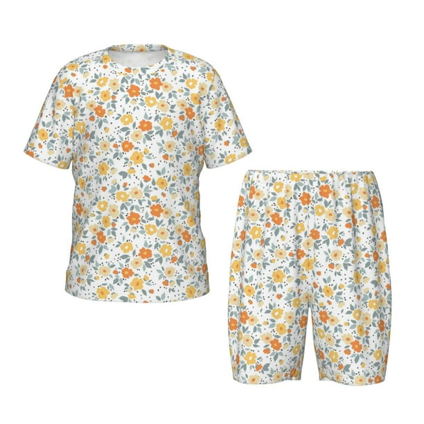 Balery Floral1 Conjunto de Pijama Infantil de Manga Corta con Estampado – Ropa de Dormir de Algodón Suave-3X-Large