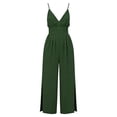 thumbnail image 4 of Xdegoge V Neck Jumpsuit for Women Sleeveless Spaghetti Strap Wide Leg Romper Smocked Waist Summer Vacation Flowy Outfit, 4 of 4