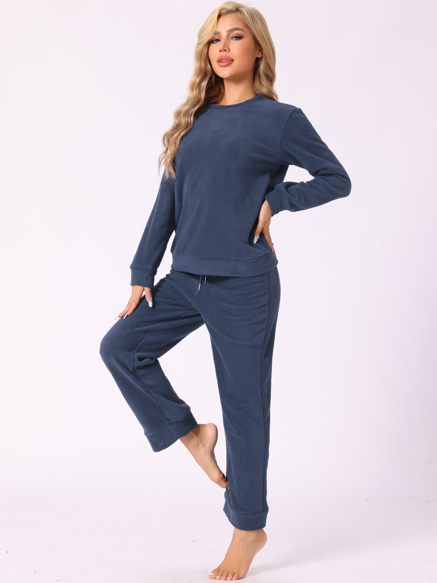 DARING DIVA Women's 2-Piece Fuzzy Flannel Pajama Sets 2XL Deep Blue