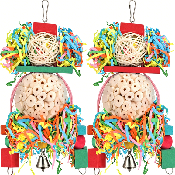CYFW Bird Toys,2Pcs Hanging Natural Soft Sola Ball Beak Chew Shred Forage Toys for Parrots,Cockatiel,Conure,Love Birds,Parakeets,Budgie and Other Small Birds