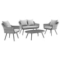 thumbnail image 2 of Modway Endeavor 4-Piece Wicker Rattan Patio Loveseat Set in Gray, 2 of 10