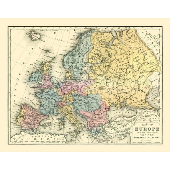Historic Map - Europe - Mitchell 1869 - 29.16 x 23 - Vintage Wall Art