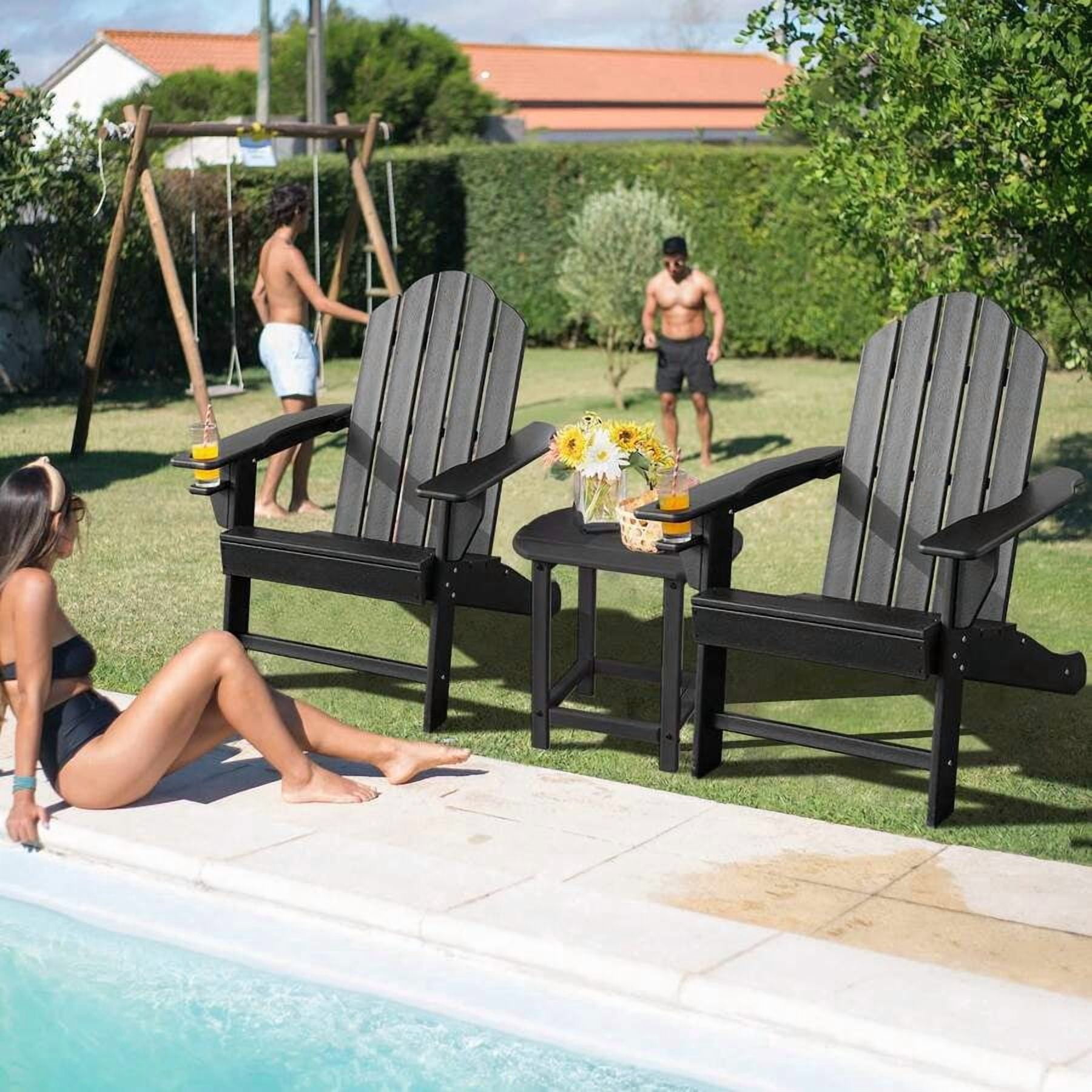 Adirondack Chair Outdoor Fire Pit Chairs, HDPE Weather Resistant Patio Chair For Outside Campfire,Deck, Garden, Yard, Lawn Furniture Porch And Lawn Seating Composite Chairs, Black