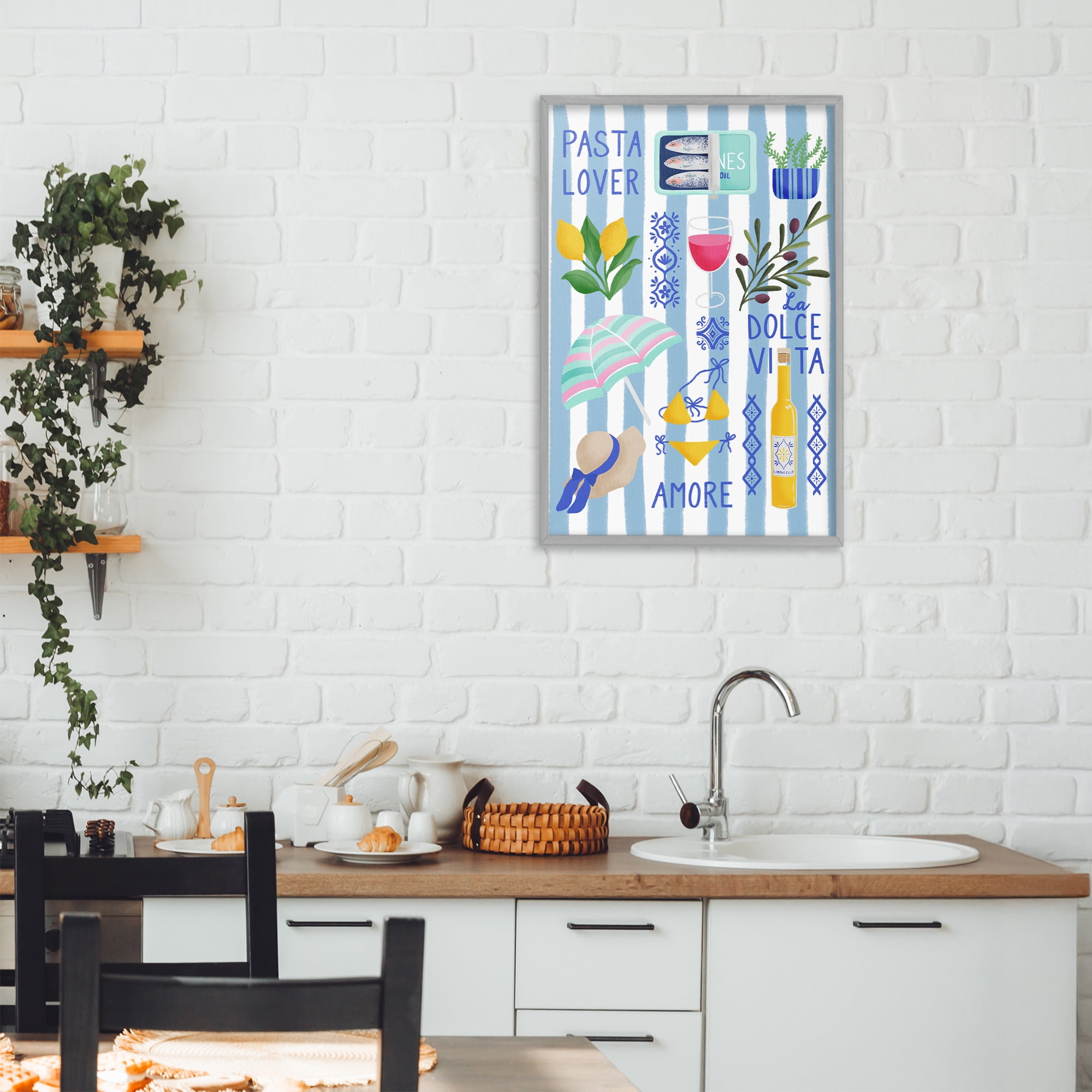Stupell Industries Pasta Lover Mediterranean Gray Framed Giclee Art, design by Metka Hiti