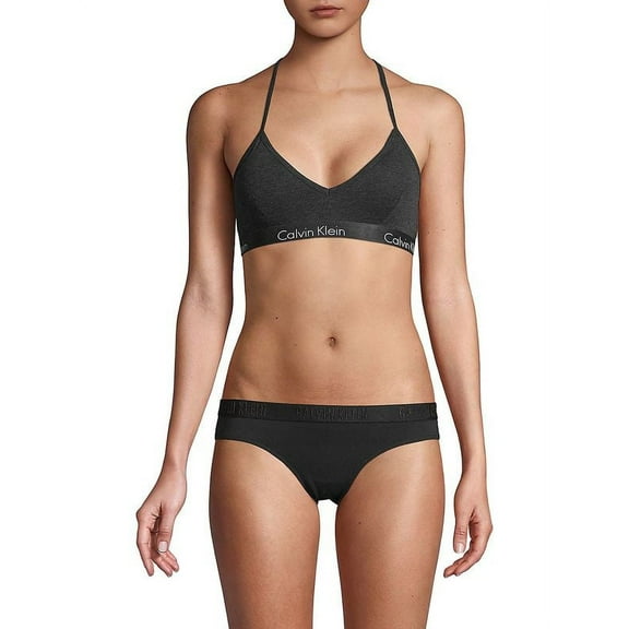 Calvin Klein Women's Motive Cotton Lightly Lined Bralette, Charcoal Heather, M