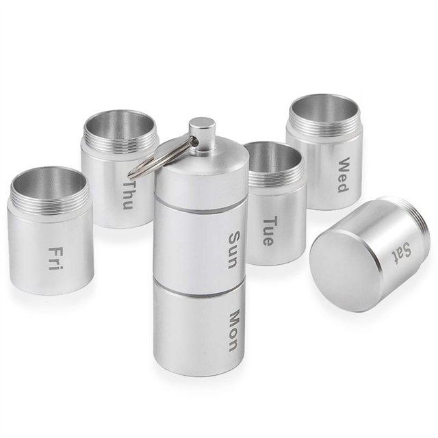 Pastillero de aleación de aluminio con mosquetón, dispensador de tabletas de 7 días, organizador de viaje recargable, contenedor de suplemento, estuche para el hogar Inevent HA010199-00