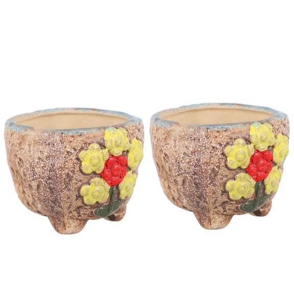 DINHEAROM Succulent Flower Pot Hand Painted Ceramic 2Pcs Rich Colors for Women Home Owners Gardeners