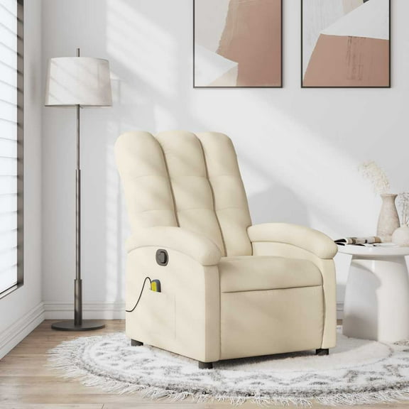 vidaXL Massage Recliner Chair Cream Fabric (100% polyester), Metal, Plywood