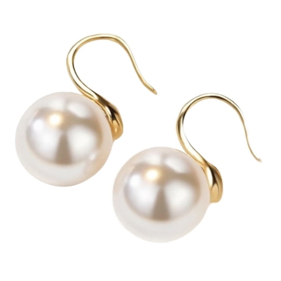 Ladies' Pearl Earrings S925 Pure Silver Hook Hanging Earrings, Round Pearl 12mm, Fashionable Hook Decoration Ladies' Cute Jewelry