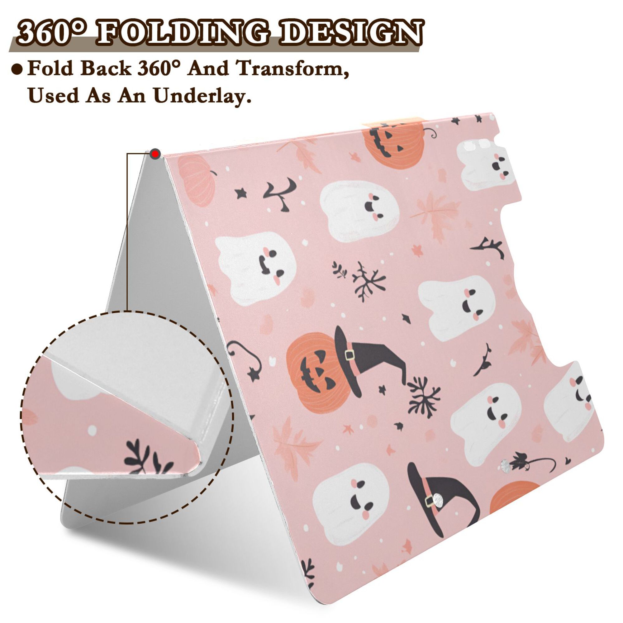 FORMRS A4 Clipboard Folder with Pen Holder Horizontal Foldable School Office Binder, Pink Halloween Ghosts