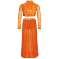 thumbnail image 3 of TiaoBug Modern Dance Dress for Girls Shiny Rhinestone Long Sleeve Crop Top with Skirt Lyrical Dance Outfits Orange 16, 3 of 6