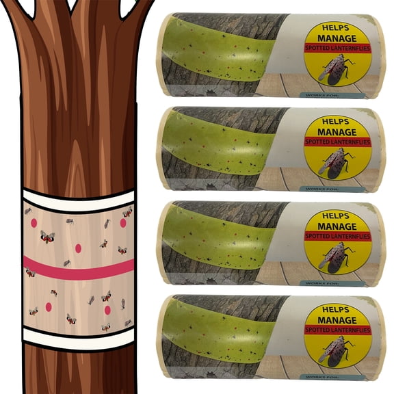 Spotted Lantern Fly Tree Trap - 4 Rolls (30 Feet Each Roll) - Lanternfly Tree Tape Creates a Sticky Barrier Protecting Trees from Harmful Insects - Non-Toxic
