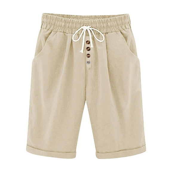 DuoJiaJ Women Elastic Waist Shorts Casual Solid Color Shorts Comfy Lightweight Shorts With Pockets Lightweight Casual Pants Women
