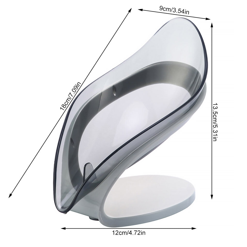 TureClos Self Draining Soap Box No Punching Leaf Shape Dish Tray Decorative Soap Holder for Bathroom Kitchen, Grey"