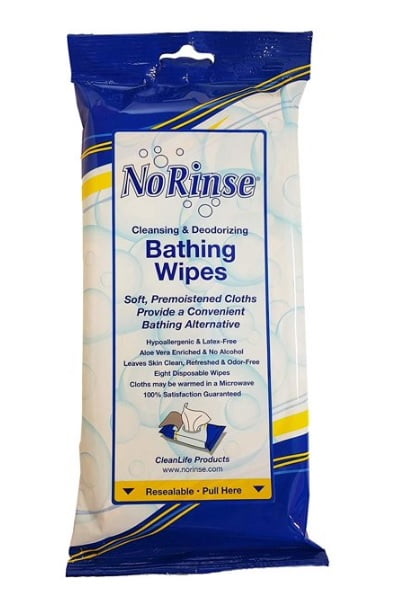 No Rinse Bathing Wipes by Cleanlife Products Premoistened and Aloe Vera Enriched for Maximum Cleansing and Deodorizing 8 ea (Pack of 2)