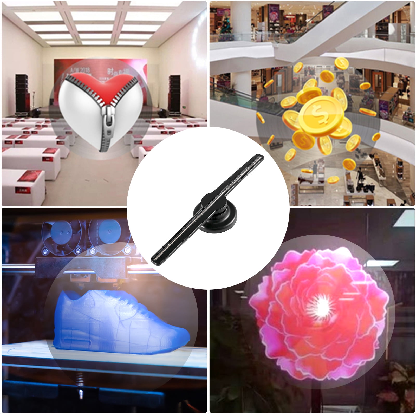 3D Holographic Projector Player Fan 224 LEDs Advertising Displayer US 42cm 