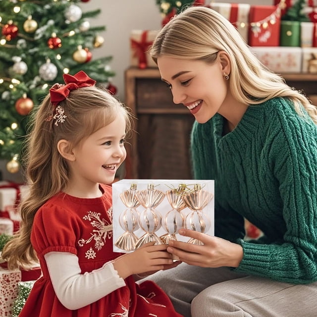 Juego de bolas colgantes navideñas | 4 adornos navideños de plástico de colores | Bolas navideñas ligeras y duraderas con lazos | Decoración para fiestas navideñas, bodas y el hogar