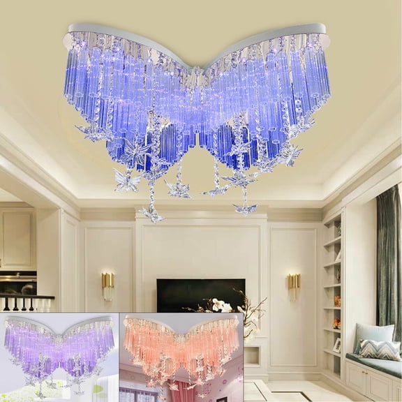 Miumaeov Crystal Chandelier Modern Luxury Flush Mount Ceiling Light 3 Colors Butterfly Shaped for Bedroom Living Room 31.5"