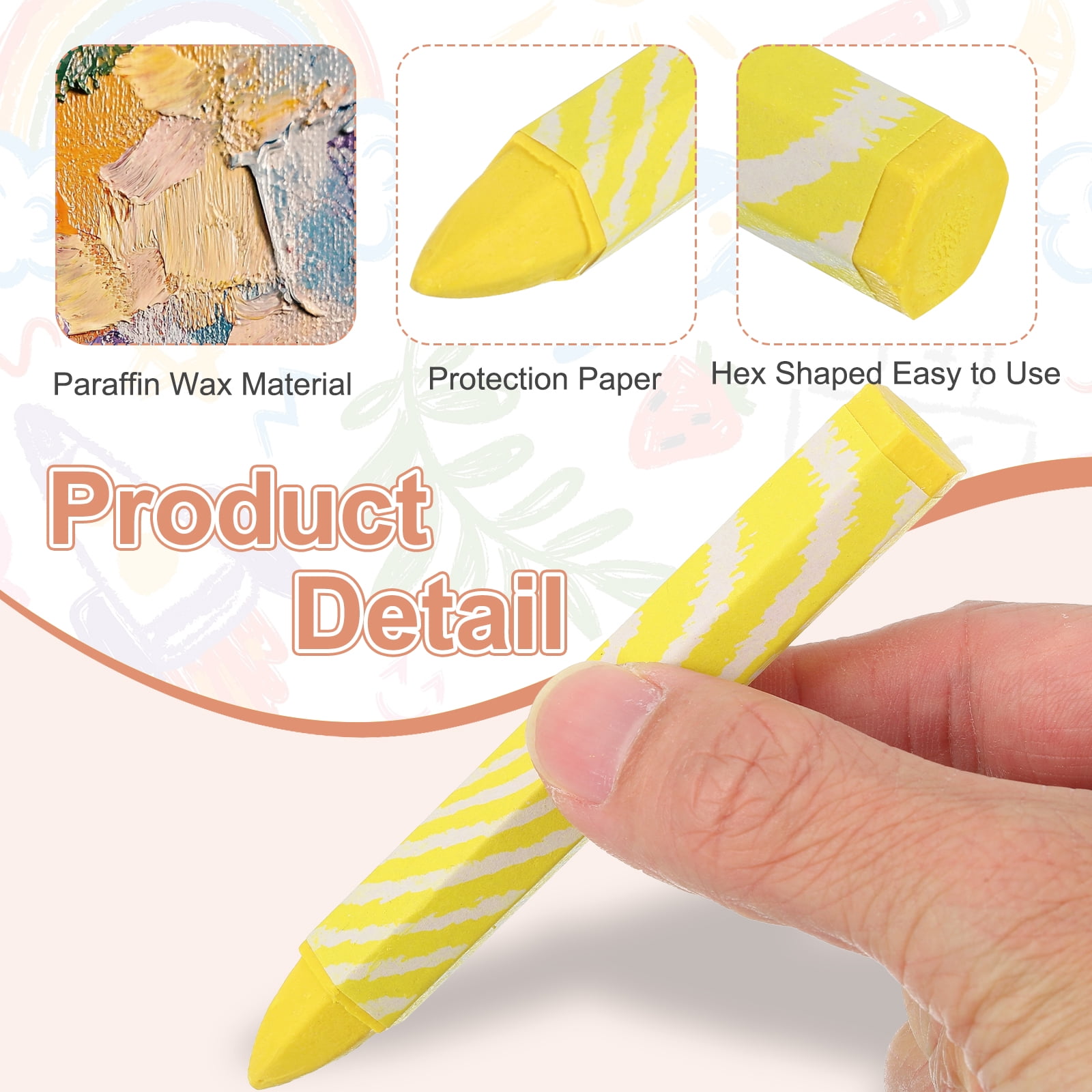 24Pcs Lumber Marking Crayons, 4.1" x 0.6" Hex Wax Tire Marker Pen Drawing Crayons for Wood Metal(Yellow)
