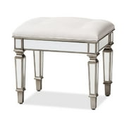 Baxton Studio Marielle Hollywood Regency Glamour Style Off White Fabric Upholstered Mirrored Ottoman Vanity Bench