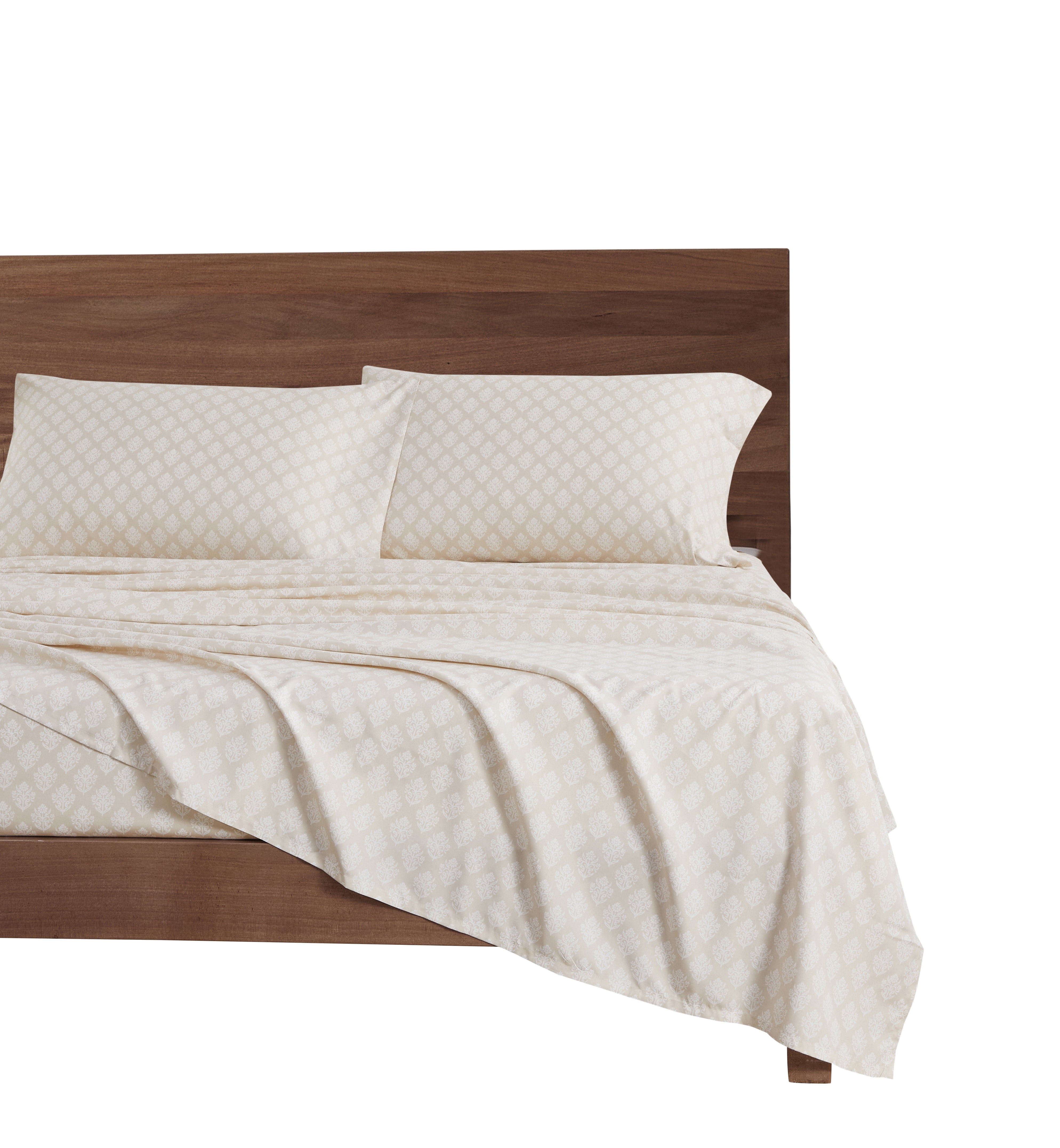 Mainstays Super Soft High Quality Brushed Microfiber Bed Sheet Set, King, Pap Beige Floral, 4 Piece