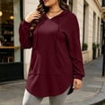 thumbnail image 2 of Women Plus-Size Long Hooded Sweatshirt Drawstring Long Sleeve Curved Hem Hoodie Tops With Kangaroo Pocket Casual Loose Daily Outerwear Red 3XL, 2 of 6