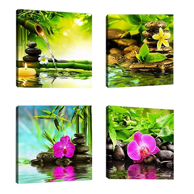 4 piezas de lienzo para pintar, arte de pared, impresión, póster, imagen, obra de arte, decoración del hogar y del hotel Flores Paisaje