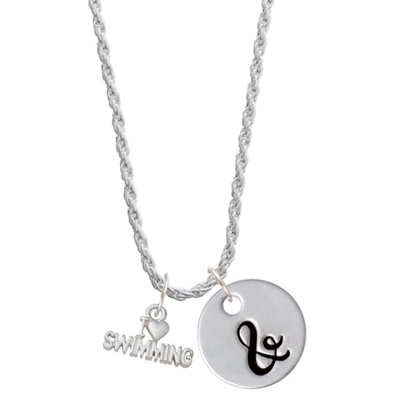 Delight Jewelry I Heart Swimming Silvertone Script Initial Disc - & - Charm Necklace, 20"+3"