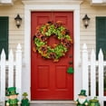 thumbnail image 6 of DAMAI 14" St Patricks Day Shamrock Trumpet Flower Wreath, St Patrick Day Artificial Wreath Outdoor Decorations, Lucky Clover Spring Greenery Hanging for Farmhouse Wall Window Indoor Porch Home Decor, 6 of 7