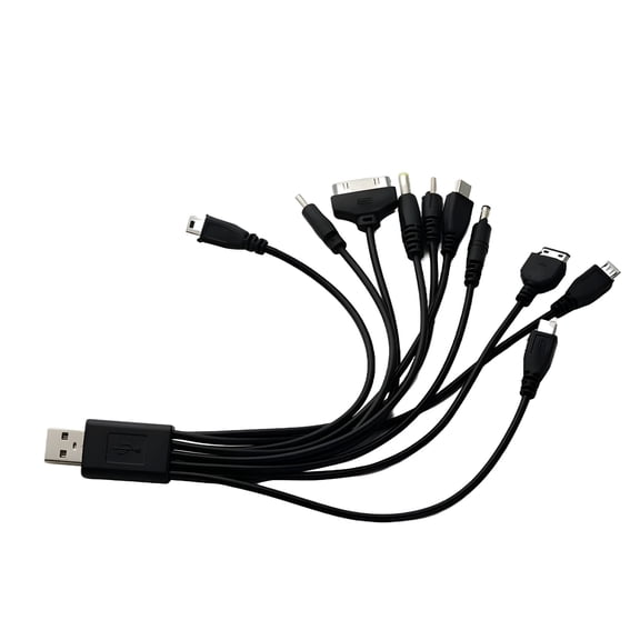 GJX Black Portable USB 10 in 1 Charge Cable Multi Charger