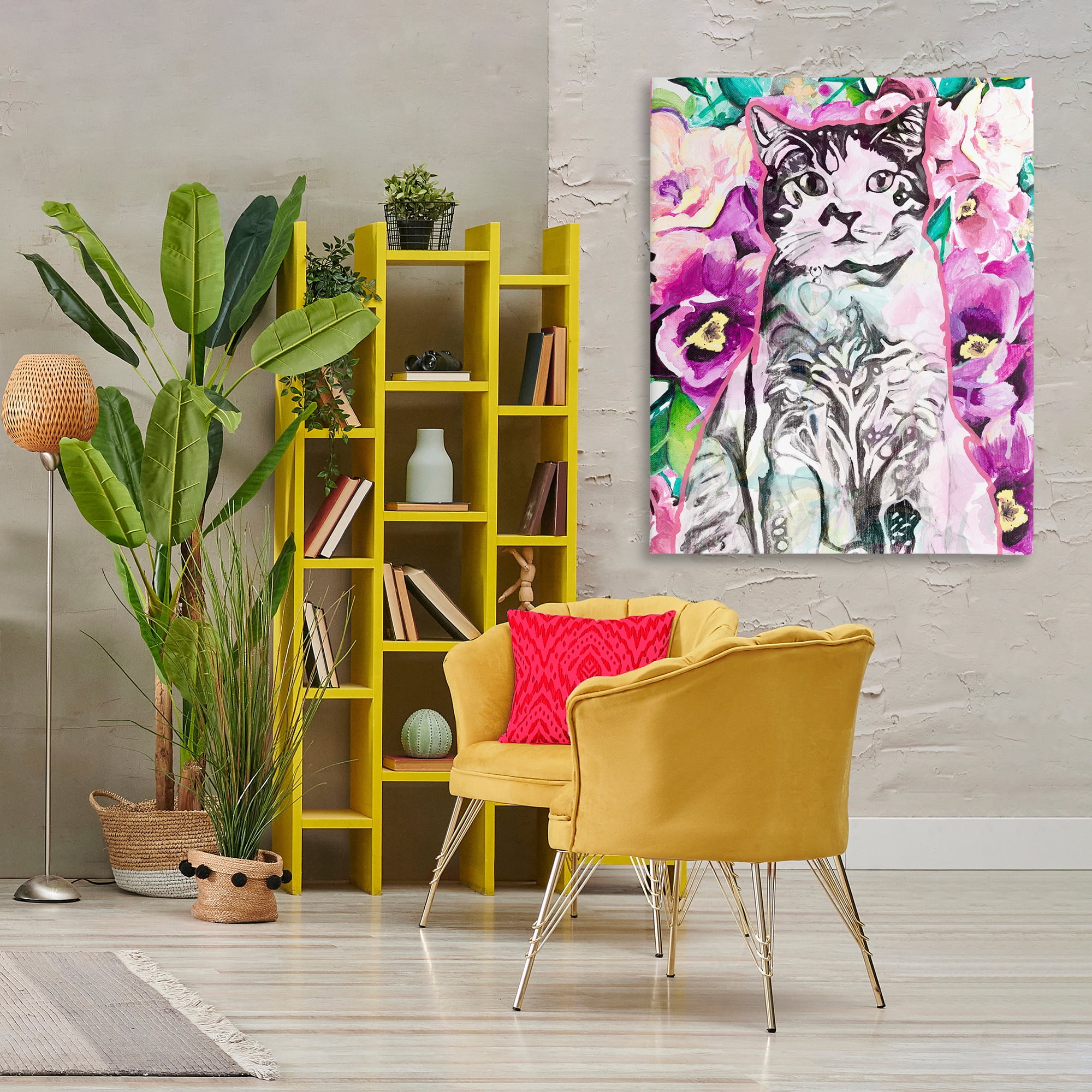 Stupell Industries Kitty Among Flowers Animals & Insects Painting Gallery Wrapped Canvas Art Print Wall Art, 36 x 48
