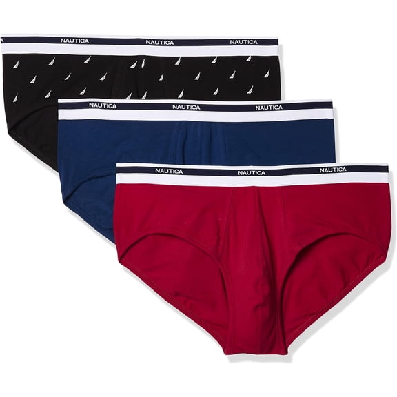 Nautica Men's Classic Cotton Stretch Multipack Briefs Medium Nautica Red/Estate Blue/Sail Black