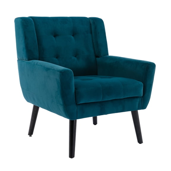 Knubmt Upholstered Velvet Accent Chair with Wood Legs, Modern Armchair Club Chair for Living Room Bedroom
