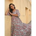 thumbnail image 6 of Janasya Indian Women's Pastel Green Cotton Floral Print Tiered Western Dress, 6 of 6