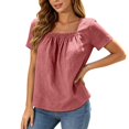 thumbnail image 2 of Square Neck Tops for Women Short Sleeve Casual Pleated Front Lightweight T-Shirts Summer Blouses Beach Vacation Shirt, 2 of 9