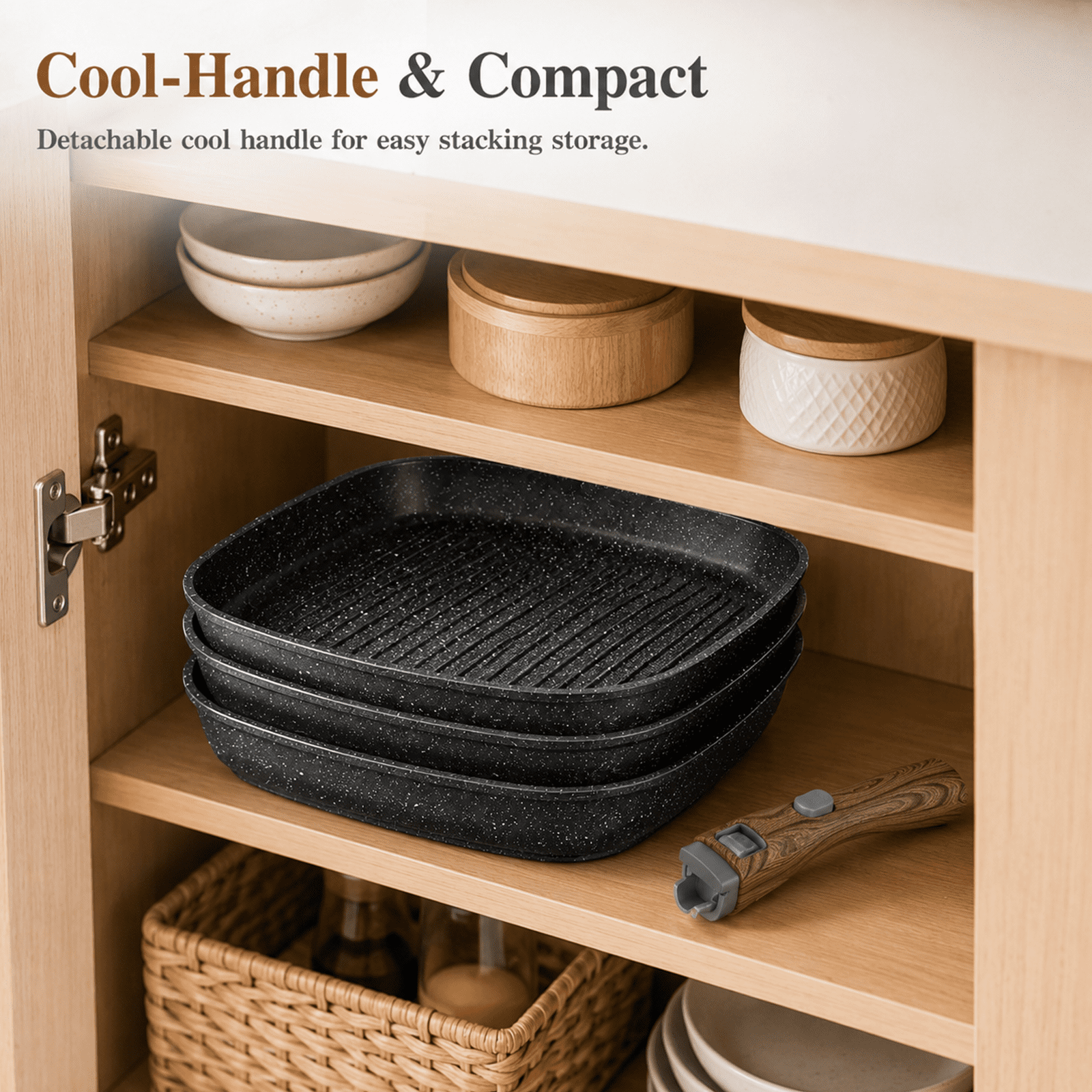 Alvantor 3-Piece Square Grill Frying Pan Set,9.5-11 Inch Induction with Stay Cool Handle,Compatible with All Stovetops
