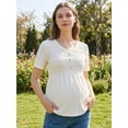 thumbnail image 4 of Bearsland Women's Maternity Clothes Embellished Lace Ruffle Top V-neck Short Sleeve Pregnancy Blouse, 4 of 7