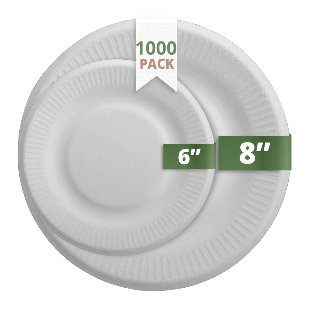 Bagasse Compostable Disposable Plates (100 Count) 6” and 8” Eco