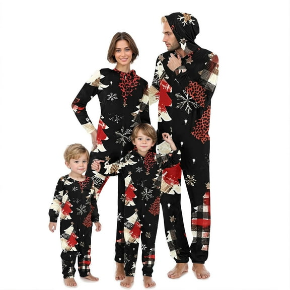 Odeerbi Christmas Onesie Pajamas for Family Holiday Hooded Sleep Jumpsuit Long Sleeve Family Christmas Pajamas Matching Sets Dad Print Jumpsuit Sleepwear Xmas PJs Set Orange