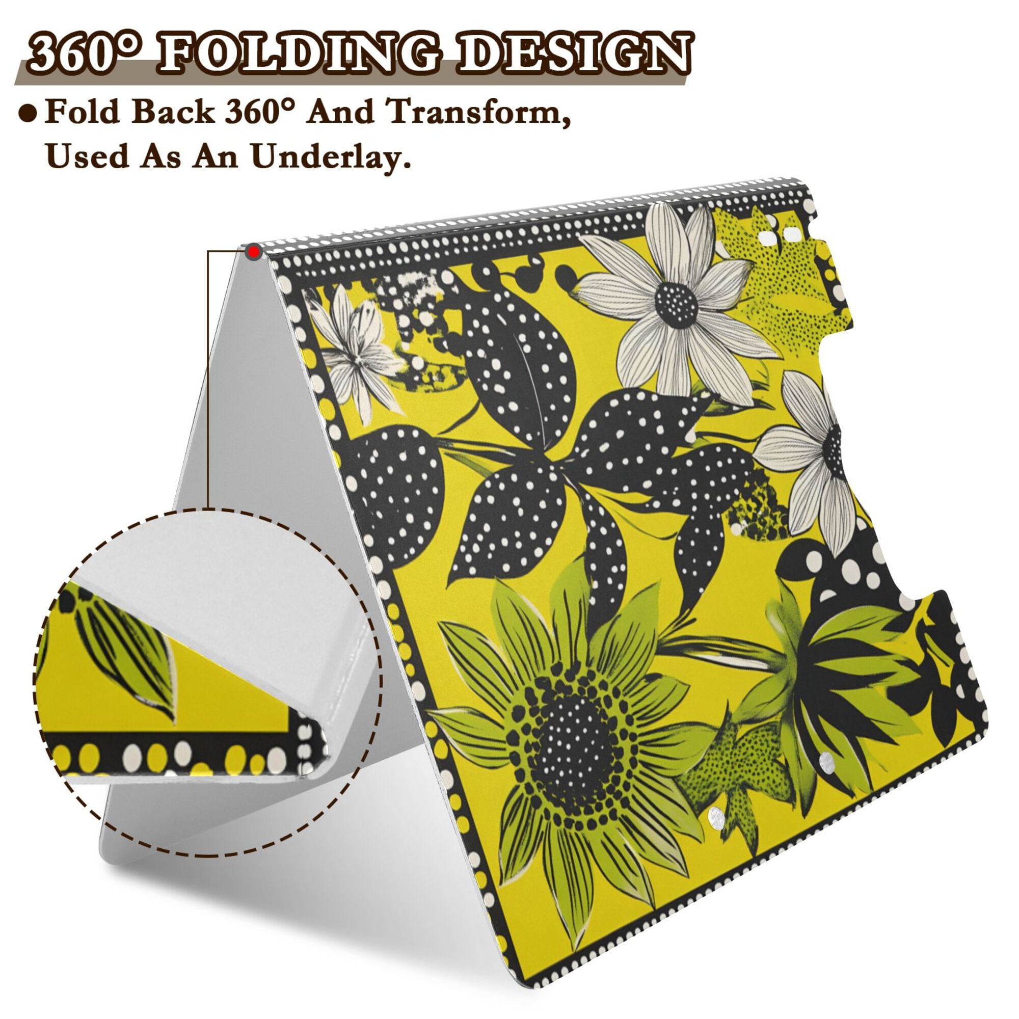 FORMRS A4 Clipboard Folder with Pen Holder Horizontal Foldable School Office Binder, Yellow Flowers