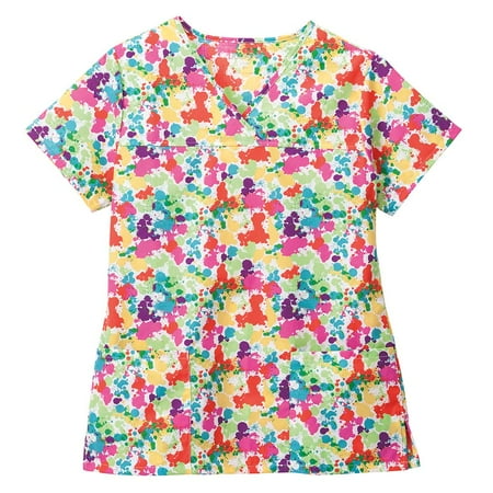 - Classic Fit Collection by Jockey Women's Crossover V-Neck Abstract Print Scrub Top