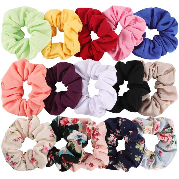 New Live Hair Scrunchies Cotton Elastic Hair Bands 15 Pcs Scrunchies