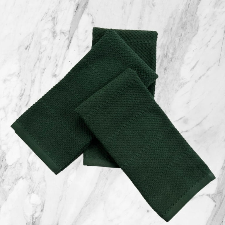 Serafina Home Hunter Green Kitchen Towels: 100% Cotton Soft Absorbent Terry Cloth, Set of 3, Size: 16 x 26