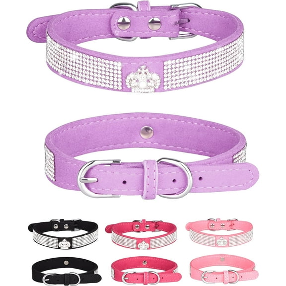 Dog Collar for Small Dogs, Medium Dogs, Adjustable Leather Suede Bling Dog Collars,Pink Dog Collar Cat Collar, Rhinestone Dog Collar