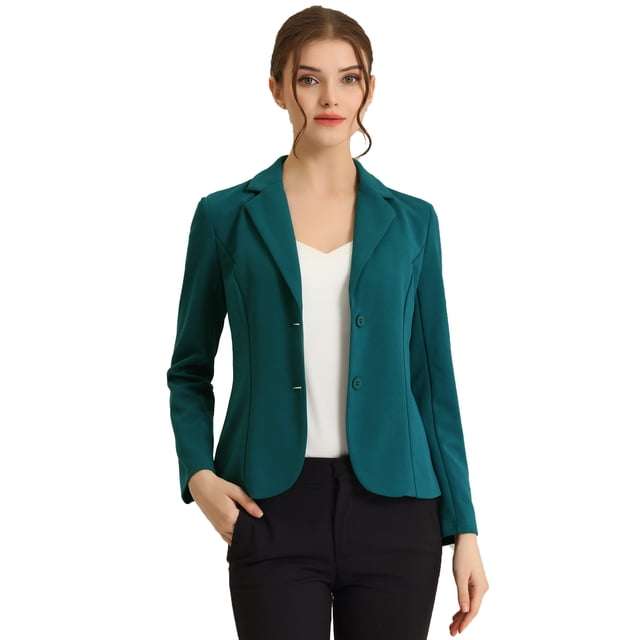 ChaqueDe Traje De ChaqueElástiCon Cuello De SolaPaOficiDe Trabajo PaMujer Azul Pavo Real XL
